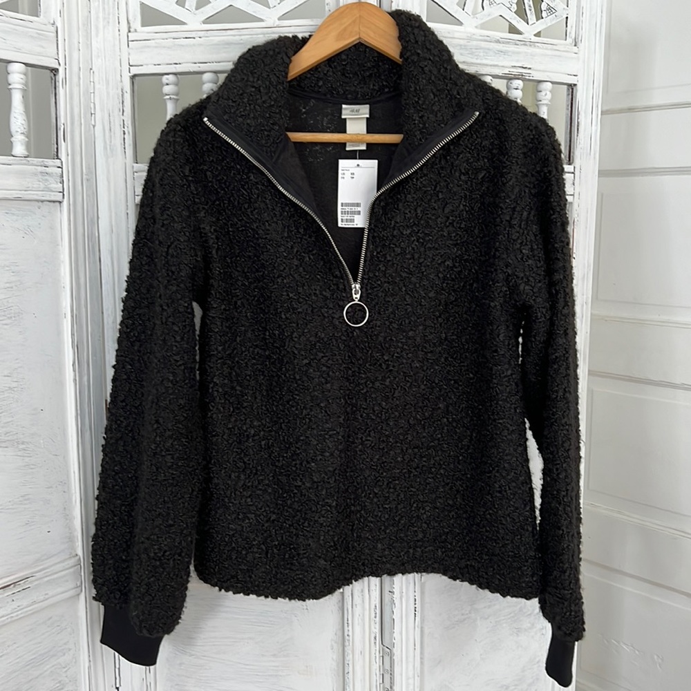H&M half zip o ring shearling pull over